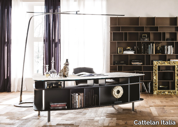 WALL STREET - Wooden desk with shelves and ceramic top _ Cattelan Italia