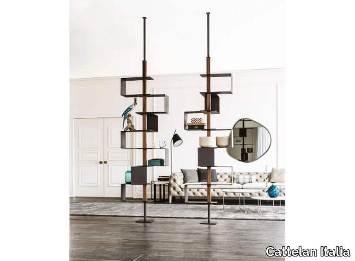 TOKYO - Floor-ceiling mounted steel and wood bookcase _ Cattelan Italia