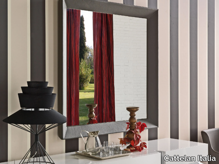 TAXEDO - Square framed leather mirror _ Cattelan Italia