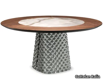 ATRIUM KER-WOOD ROUND - Round ceramic and wood table _ Cattelan Italia