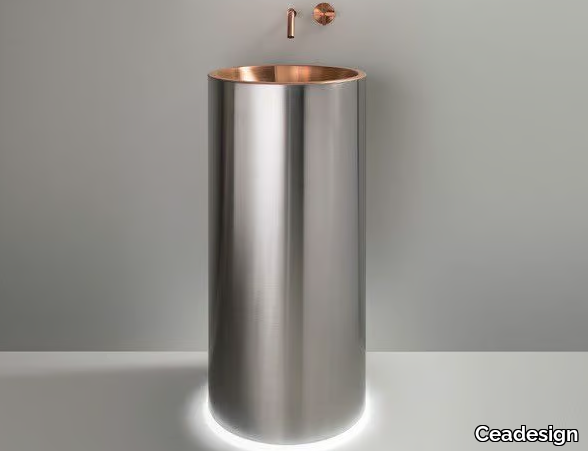 WASHBASIN 04 - WASHBASIN 05 - Round stainless steel washbasin with light with overflow _ Ceadesign