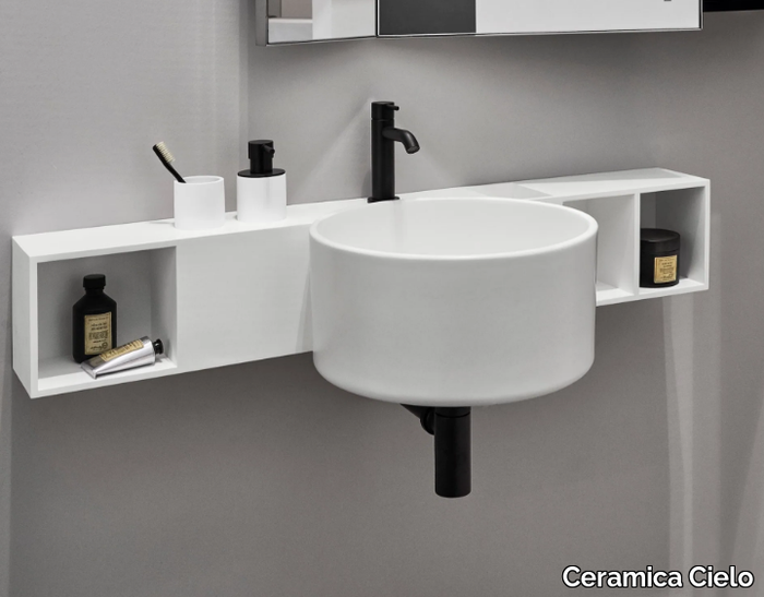 SELLA - Wall-mounted single round ceramic washbasin _ Ceramica Cielo