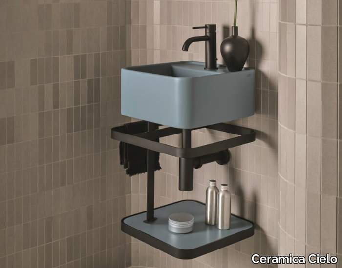 LES PETITES QUADRATO 35 - Vanity unit with integrated washbasin with towel rail _ Ceramica Cielo