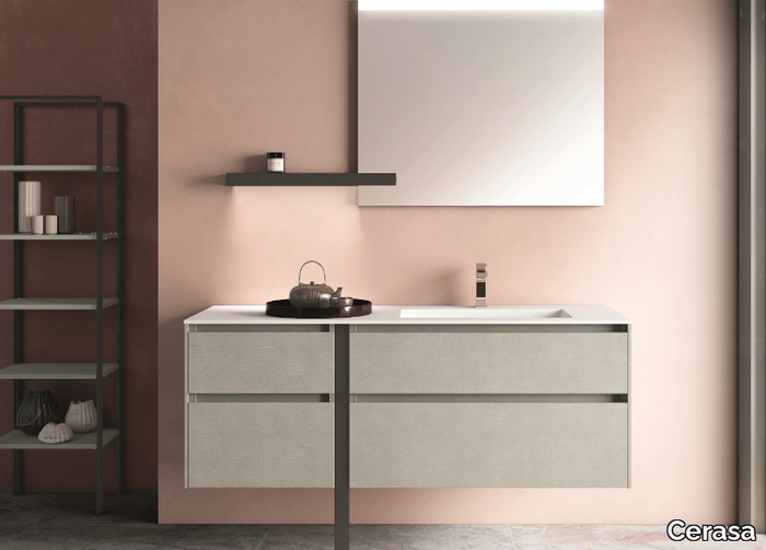 SEGNO - Single wall-mounted melamine-faced chipboard vanity unit with drawers _ Cerasa