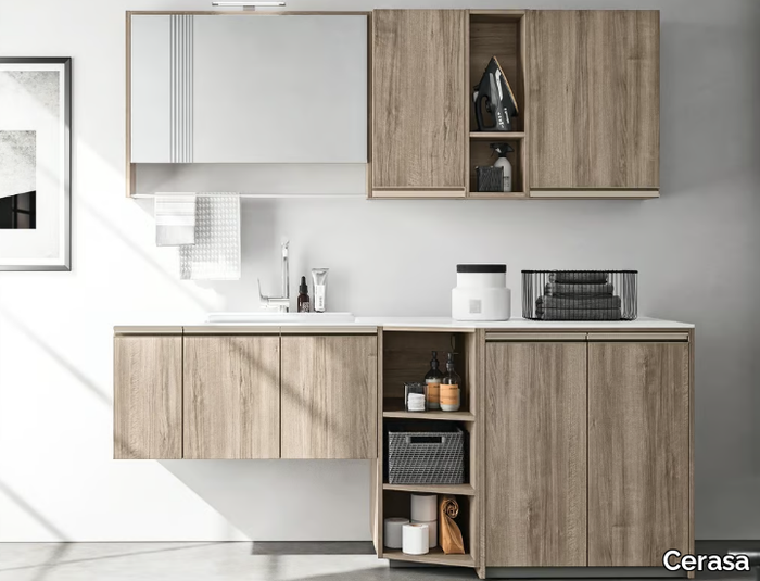 REGOLA COMP.10 - Wooden laundry room cabinet with sink _ Cerasa