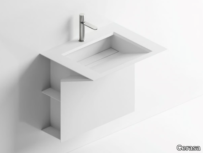 SEVEN - Wall-mounted Tecnoril® washbasin with towel rail _ Cerasa