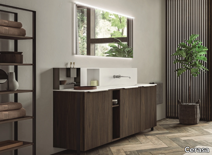 CARTABIANCA - Floor-standing melamine-faced chipboard vanity unit with doors with mirror _ Cerasa