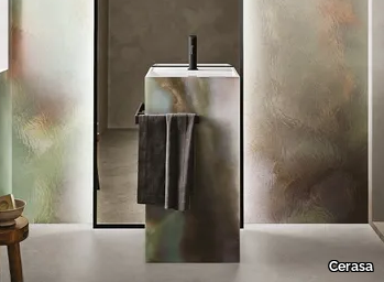 TOTEM CAPSULE N.1 16 - Freestanding rectangular Solid Surface washbasin _ Cerasa