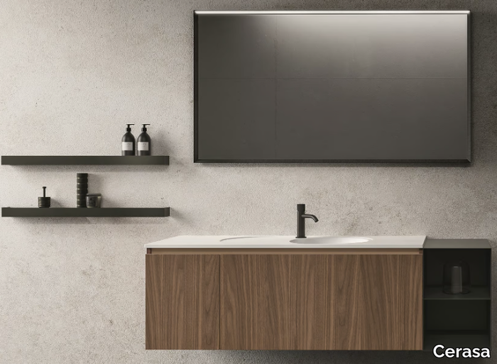 NEROLAB - Wall-mounted wood veneer vanity unit with mirror _ Cerasa