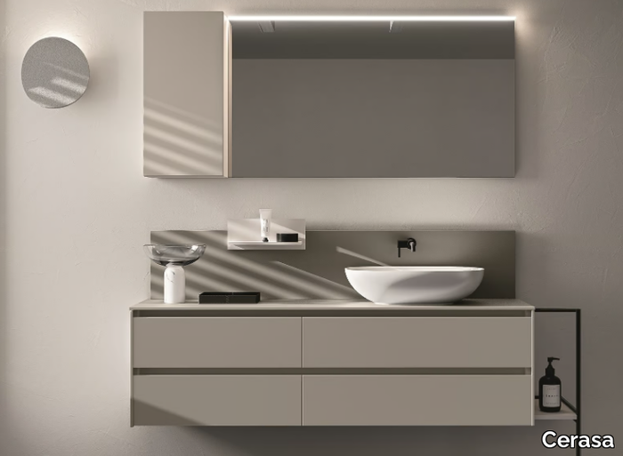 SEGNO - Wall-mounted melamine-faced chipboard vanity unit with drawers _ Cerasa