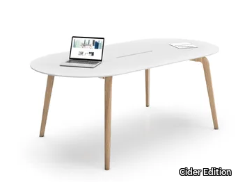 WOODLEG - Oval wooden office desk with cable management _ Cider Edition