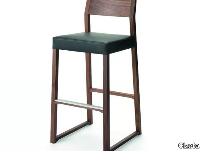 LINEA - Sled base high leather stool with footrest _ Cizeta