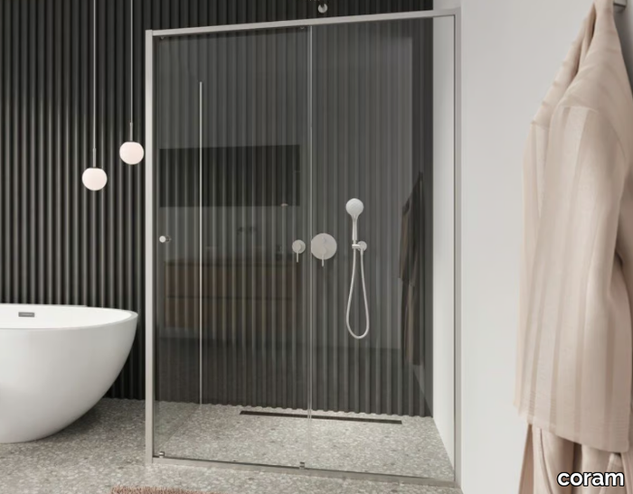 OUTLINE - Corner tempered glass shower cabin with sliding door _ coram