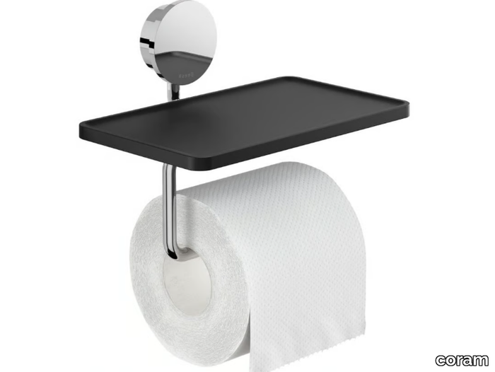 OPAL CHROME - Stainless steel toilet roll holder with shelf _ coram