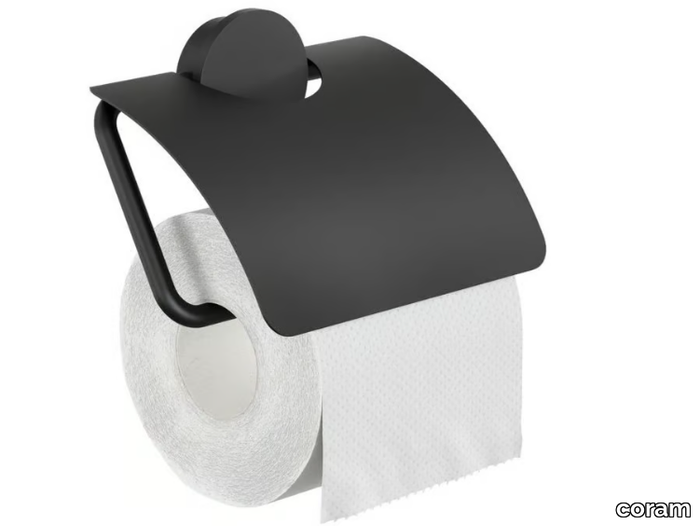 OPAL BLACK - Stainless steel toilet roll holder with cover _ coram