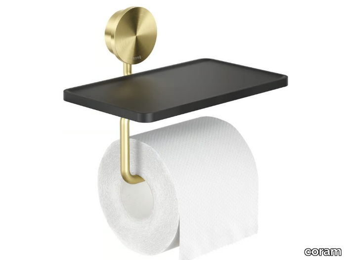 OPAL GOLD - Stainless steel toilet roll holder with shelf _ coram