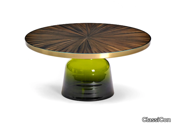 BELL COFFEE TABLE STRAW - Round glass coffee table with straw marquetry _ ClassiCon