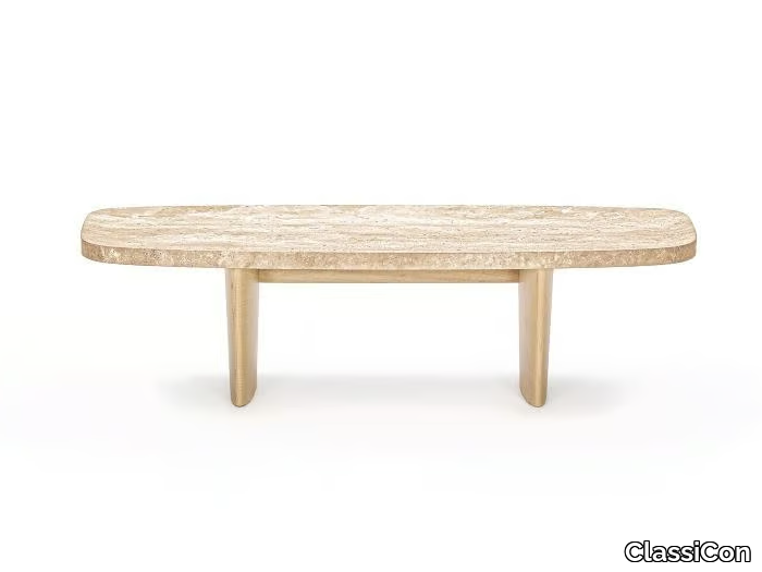 MATÉRIA - Travertine and wood side table _ ClassiCon