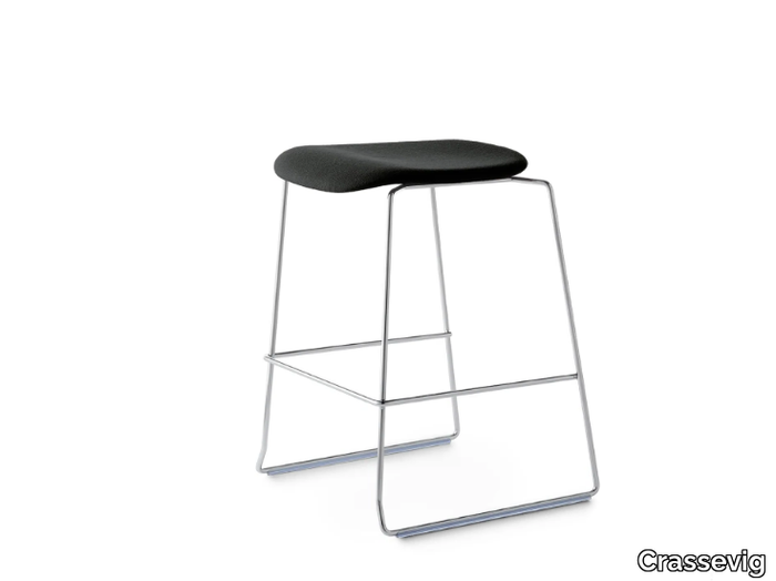 BAY 65 SS - Stackable sled base steel and wood stool _ Crassevig