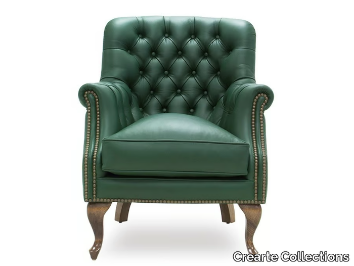 CONFIDENTE ORIGINS - Bergere tufted leather armchair with armrests _ Crearte Collections