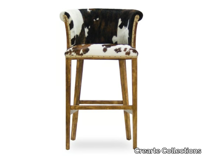 CASINO ESSENCE - High cowhide stool with footrest with back _ Crearte Collections