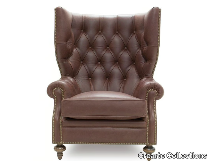 SIR ARTHUR ORIGINS - Bergere tufted leather armchair with armrests _ Crearte Collections