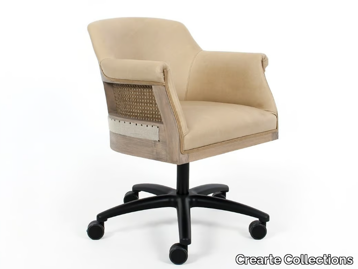 PARIS ESSENCE - Height-adjustable leather office chair with castors with armrests _ Crearte Collections