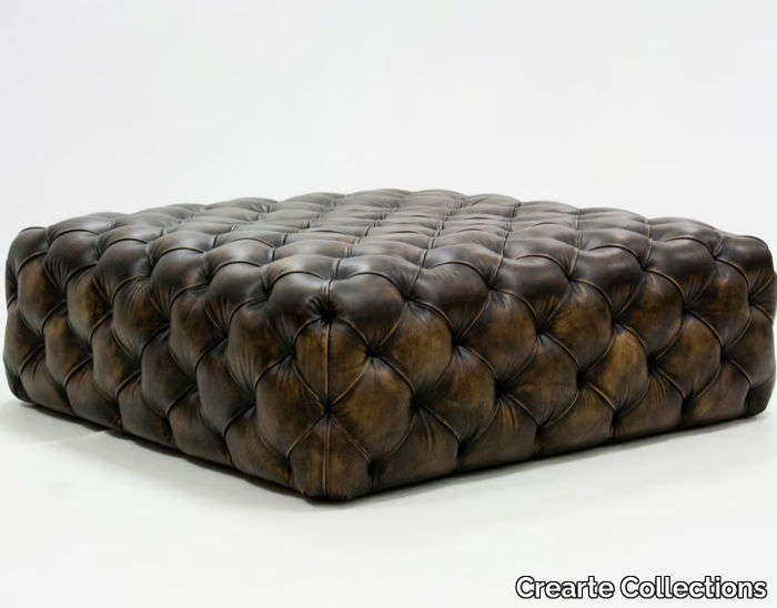 CAPITON CONTEMPORAIN - Tufted square leather pouf _ Crearte Collections