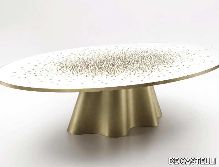 VELA - Oval table with brass base and Venetian terrazzo top _ DE CASTELLI