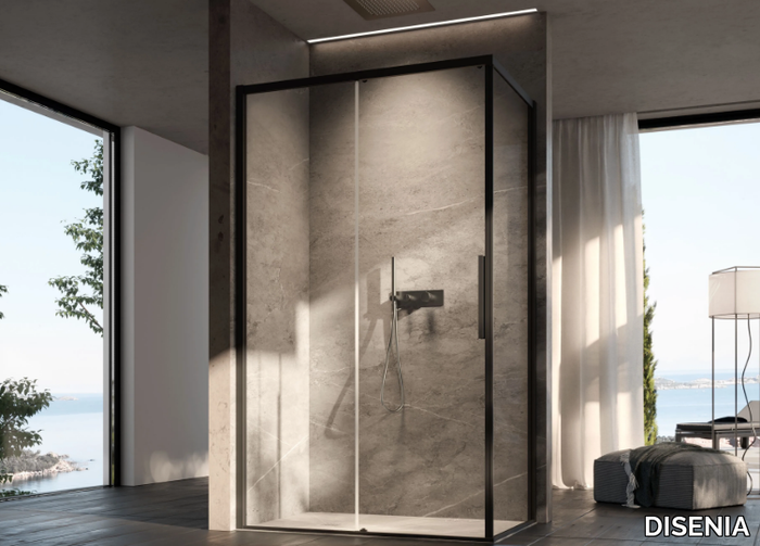 EVO - Corner glass shower cabin with sliding door _ DISENIA