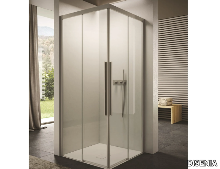 SPACE - Square glass shower cabin with sliding door _ DISENIA