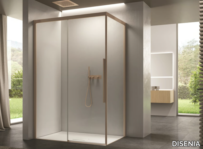 SPACE - Corner glass shower cabin with sliding door _ DISENIA