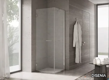 PROJECT - Corner glass shower cabin with hinged door _ DISENIA