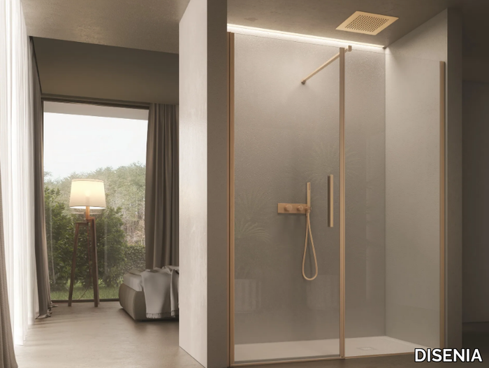 LUCE - Rectangular glass shower cabin with hinged door _ DISENIA