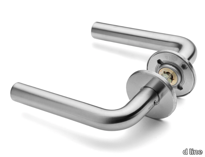 LEVER HANDLE L - Stainless steel door handle on rose _ d line