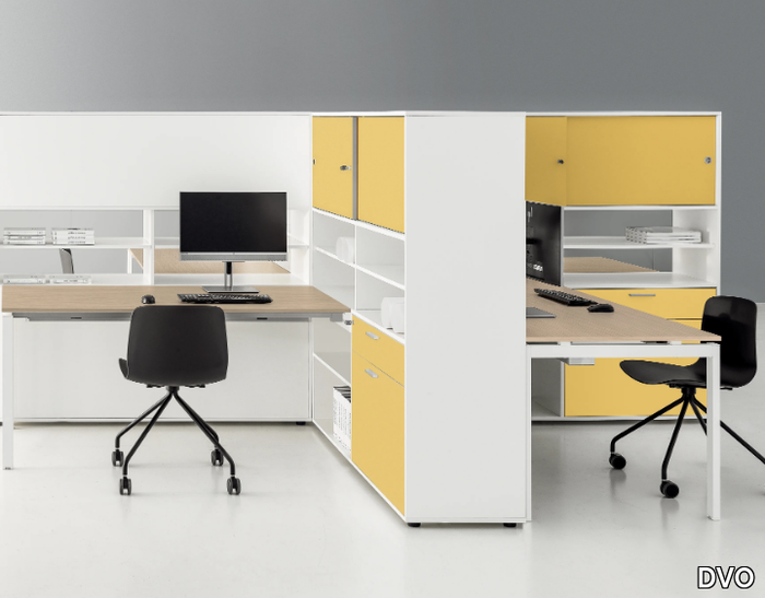 RIO - Multiple wooden office desk with shelves with cable management _ DVO