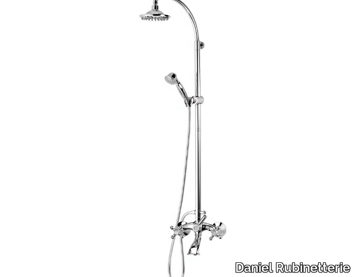 REVIVAL - Wall-mounted chromed brass shower panel with hand shower _ Daniel Rubinetterie