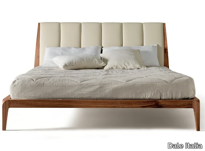 VERSO NORD P-112 - Walnut double bed with upholstered headboard _ Dale Italia