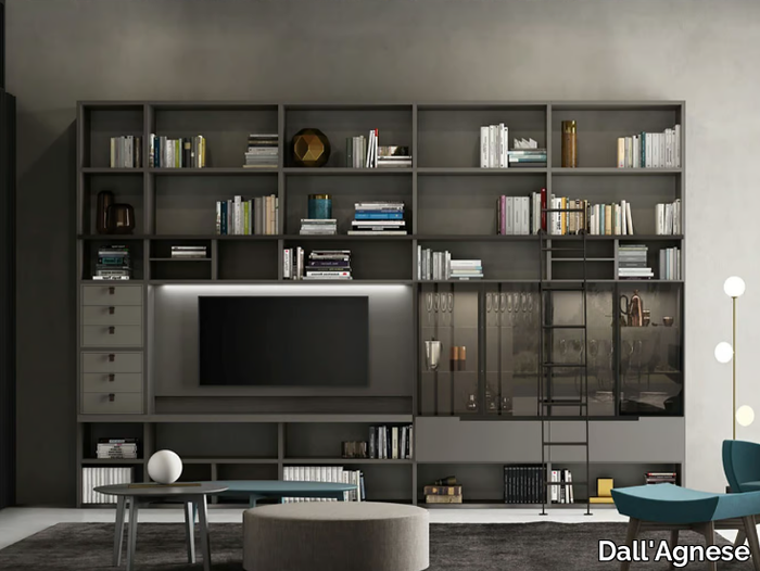 SPEED UP 02 - Open wall-mounted bookcase with TV stand _ Dall'Agnese