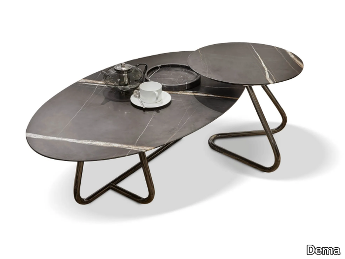 ALEF - Coffee table with metal structure and marble top _ Dema