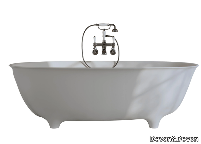 DOVE - Oval White Tec Plus bathtub on legs _ Devon&Devon