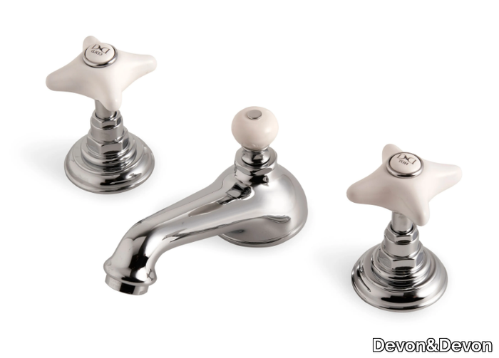 WHITE ROSE - 3 hole countertop washbasin tap with individual rosettes _ Devon&Devon