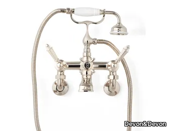 DIAMOND - Wall-mounted brass bathtub mixer with hand shower _ Devon&Devon