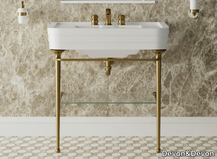 NOBEL - Floor-standing brass console sink with towel rail _ Devon&Devon