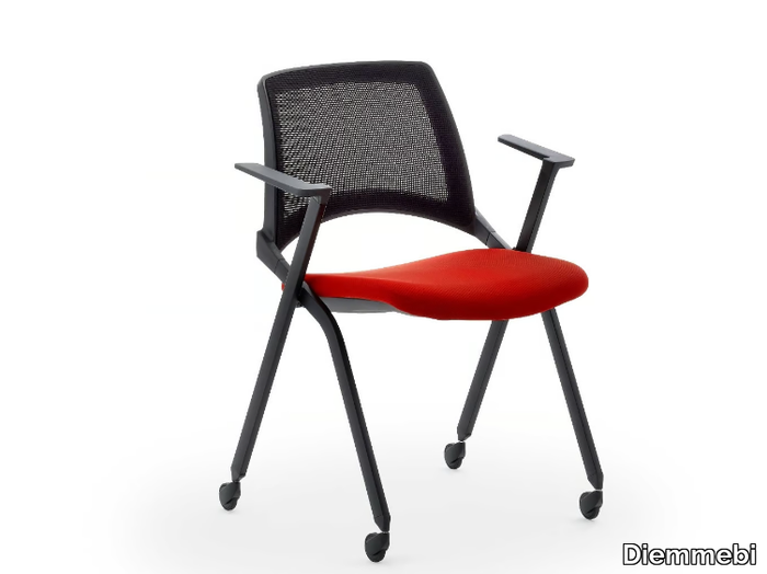 LAKENDÒ NET SOFT - Stackable mesh chair with castors with armrests _ Diemmebi