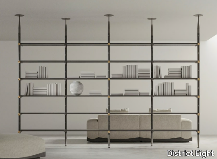 INUMBRA - Open sectional floor-ceiling mounted oak bookcase _ District Eight