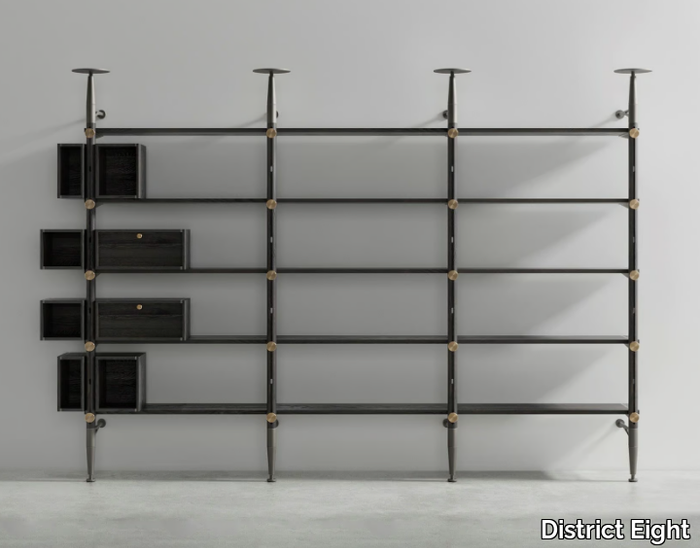 INUMBRA - Wall-mounted sectional oak bookcase with drawers _ District Eight