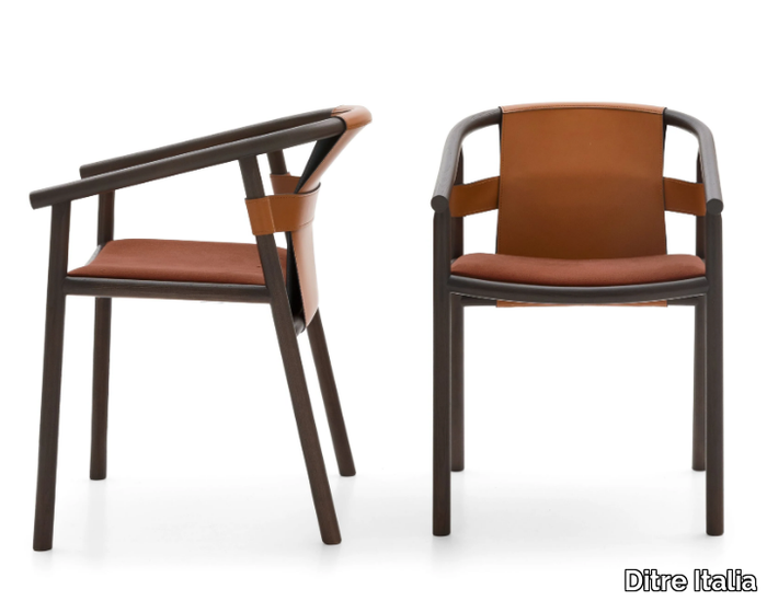 ISA - Chair with armrests in wood and leather _ Ditre Italia