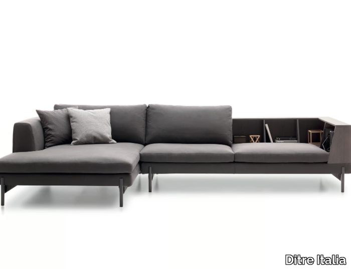 KIM - Fabric sofa with integrated magazine rack with chaise longue _ Ditre Italia