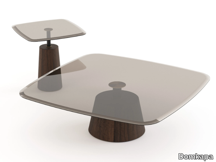 PANTON - Square stained glass coffee table and eucalyptus wood base _ Domkapa